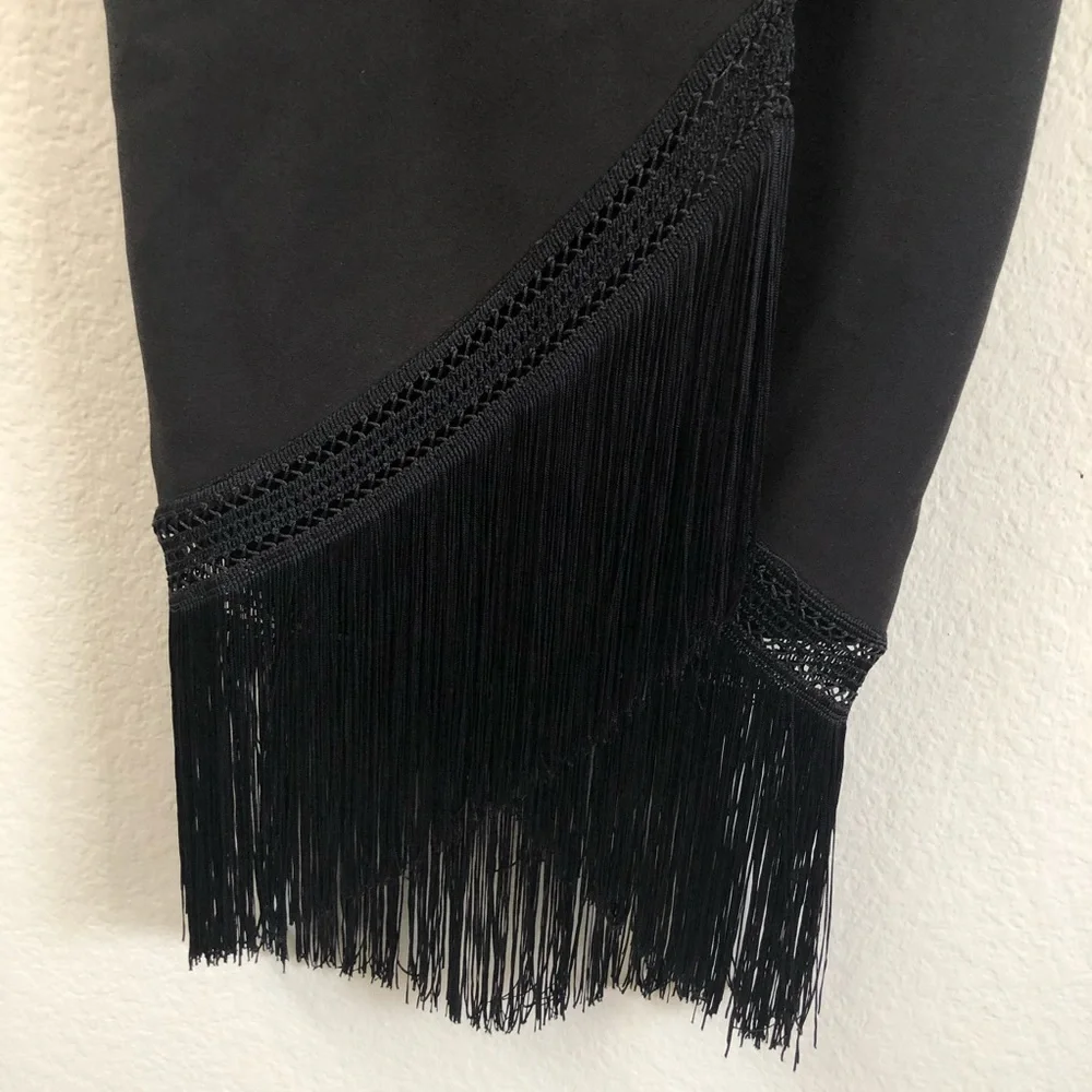 Nicholas Fringe Crepe Wrap Midi Dress Black Sz 2 - Picture 4 of 6